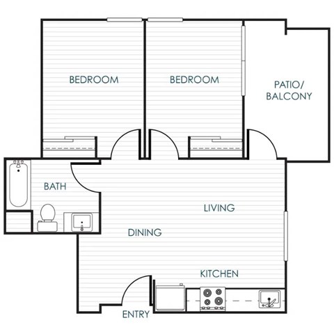 Floor plan for 2 beds, 1 bath, 690 sqft